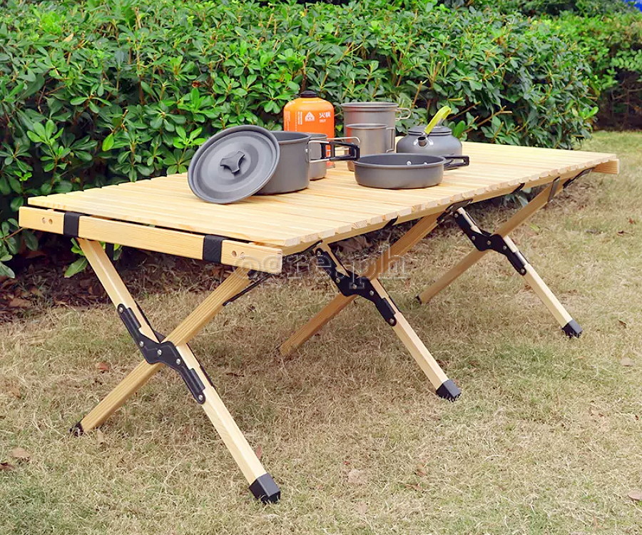 FS-WFT02 Portable Folding Roll-Top Wooden Table 120x60x45cm
