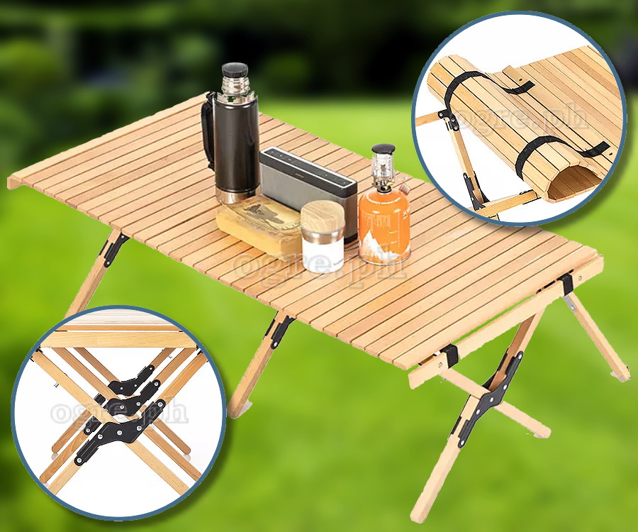 FS-WFT02 Portable Folding Roll-Top Wooden Table 120x60x45cm
