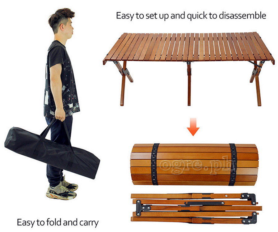 FS-WFT02 Portable Folding Roll-Top Wooden Table 120x60x45cm