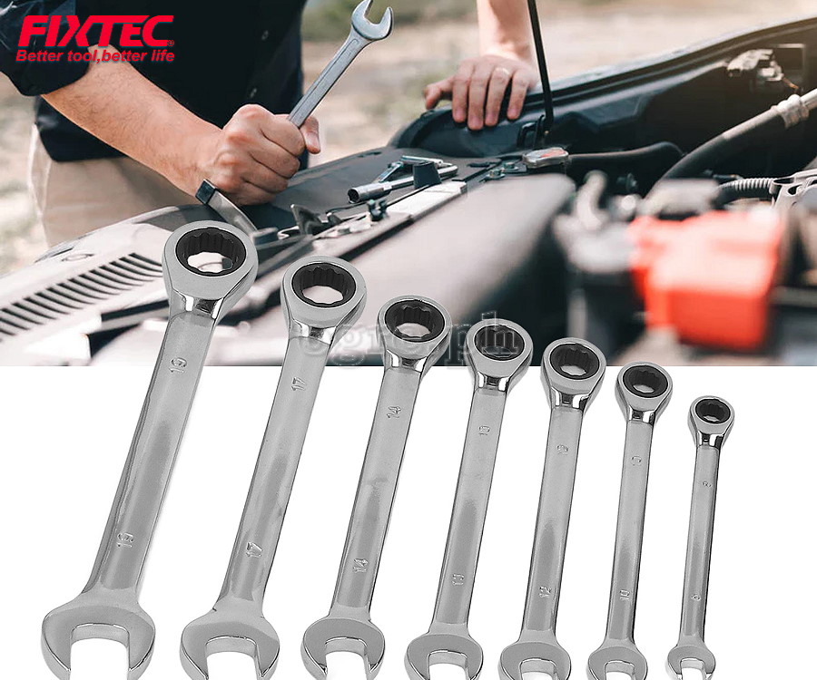 FHCGS007 7pcs Industrial Fixed Head Combination Ratchet Spanner Set