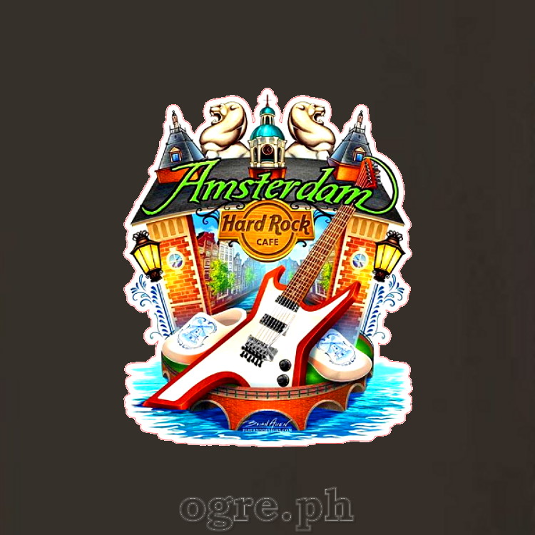 HRC-AMST Hard Rock Cafe Artwork on Soft Premium 100% Cotton Tee ~ Amsterdam