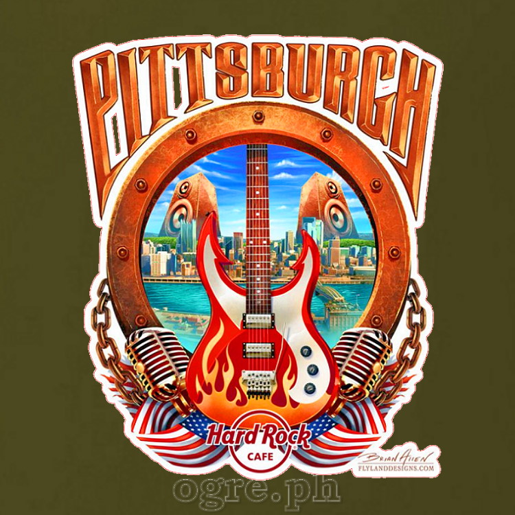 HRC-PITTS Hard Rock Cafe Artwork on Soft Premium 100% Cotton Tee ~ Pittsburgh