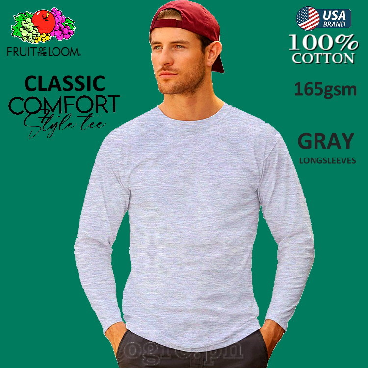 CLS-165H Heather Gray Classic Comfort Style Long Sleeves Tee 165gsm 100% Cotton