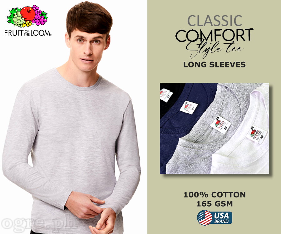 CLS-165H Heather Gray Classic Comfort Style Long Sleeves Tee 165gsm 100% Cotton