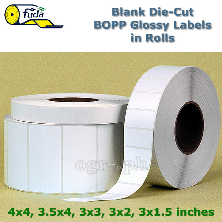 BLR-GWR Blank BOPP Die-Cut Labels in Rolls ~ Glossy White (Various Sizes)