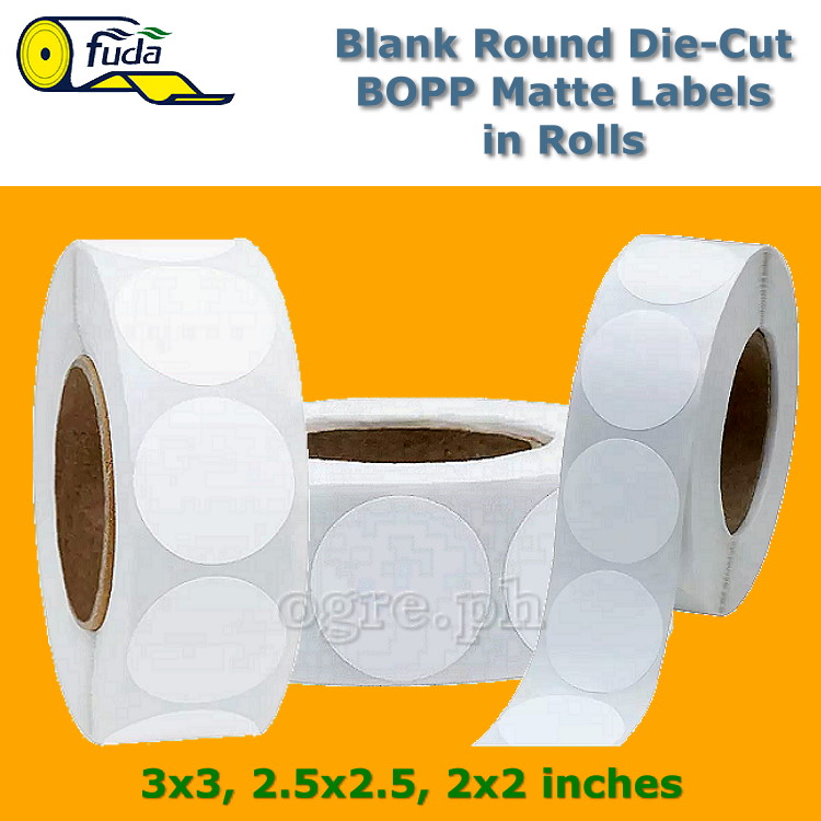 BLR-MWC Blank BOPP Round Die-Cut Labels in Rolls ~ Matte White (Various Sizes)