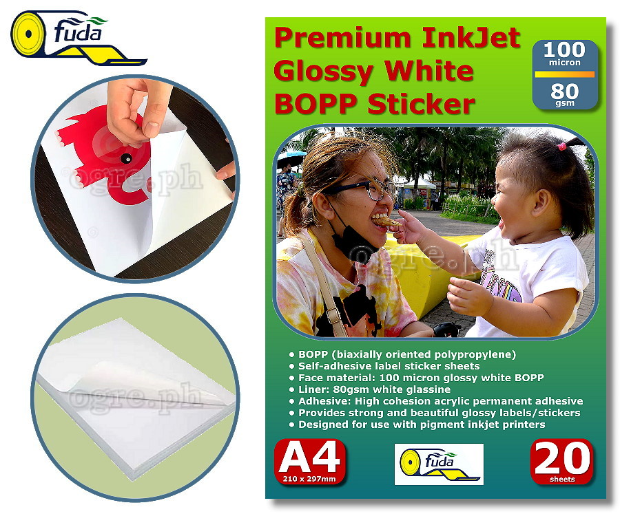 BLS-GA3-A4 BOPP Glossy White Label Sticker Sheets A3 / A4 20 sheets