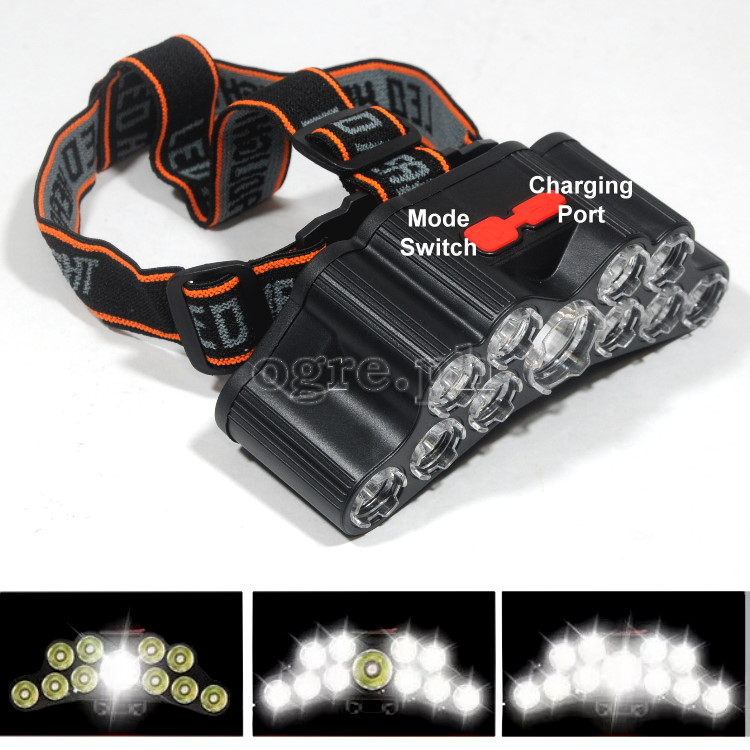 High Power 11-LED Super Bright Rechargeable Headlamp