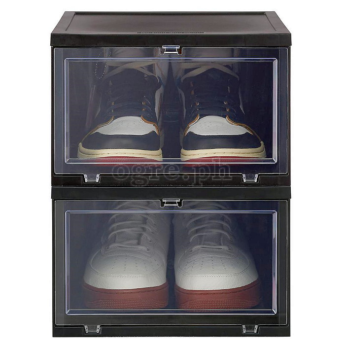 HT-2003-B Premium Quality Drop Front Shoe Box Black Body / Clear Front