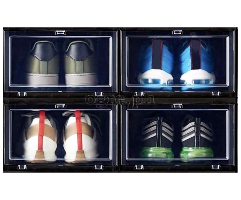 HT-2003-B Premium Quality Drop Front Shoe Box Black Body / Clear Front