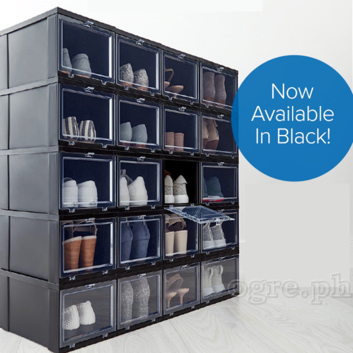 HT-2003-B Premium Quality Drop Front Shoe Box Black Body / Clear Front