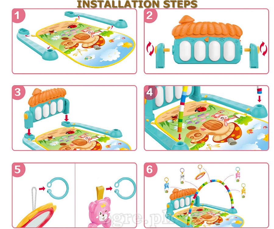 HE0639 Orange Mushroom Piano Fitness Play Mat Set