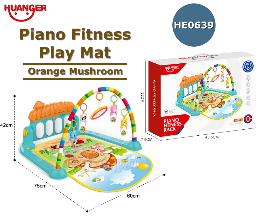 HE0639 Orange Mushroom Piano Fitness Play Mat Set