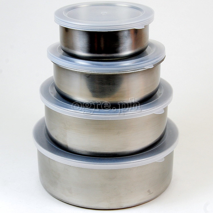 MMXQ-064 4pcs Stainless Steel Container Set with Plastic Lids