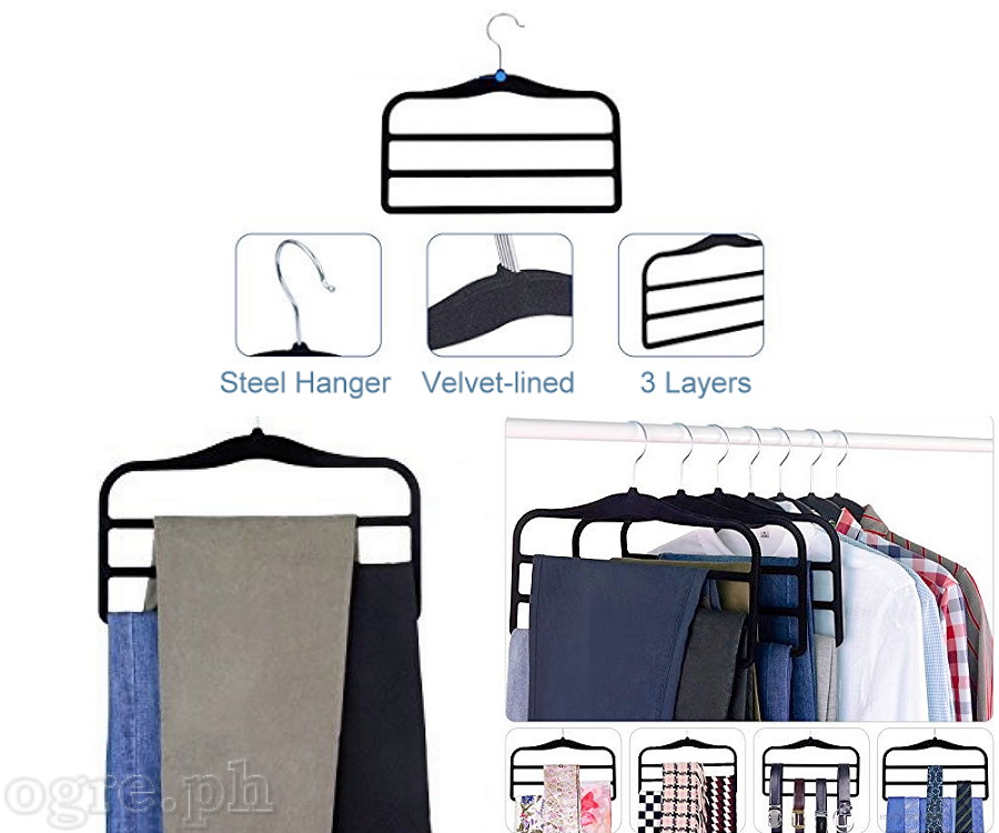 12010392 3-Tier Suede Slacks Hanger