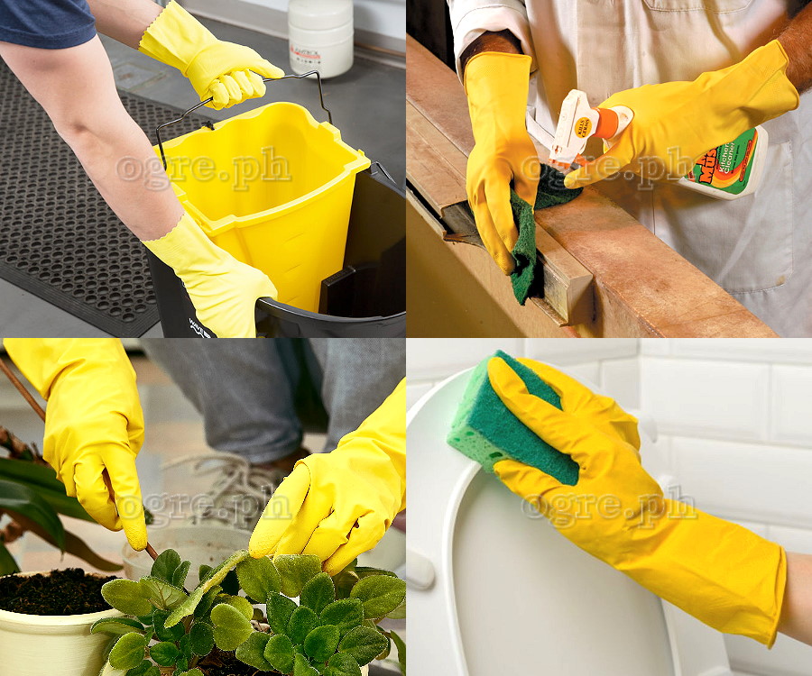 19695 Reusable Yellow Latex Utility Gloves ~ Large