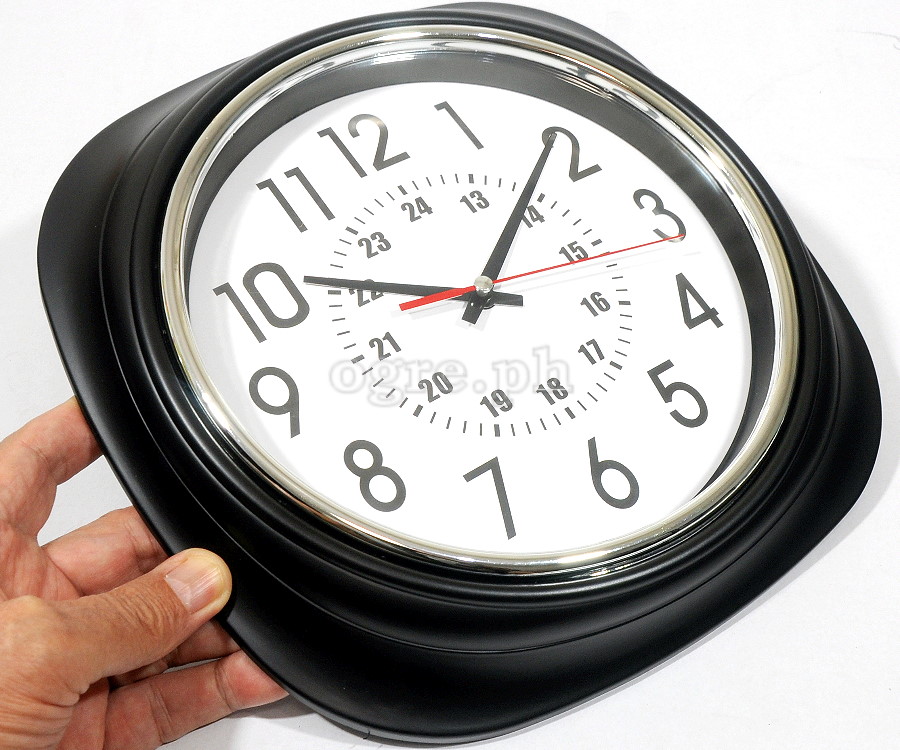 34746BK-JL 10-inch Sweep Movement Semi-Square Wall Clock with 24-Hour Markers