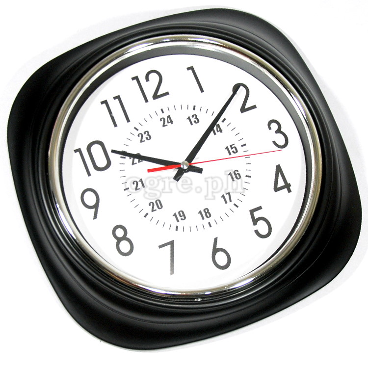 34746BK-JL 10-inch Sweep Movement Semi-Square Wall Clock with 24-Hour Markers