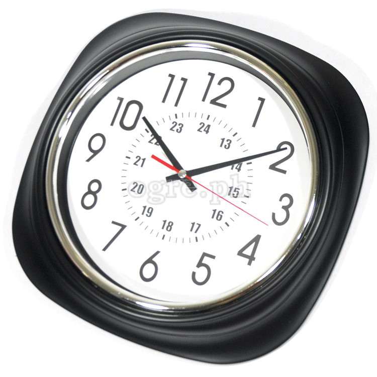 34746BK-JL 10-inch Sweep Movement Semi-Square Wall Clock with 24-Hour Markers