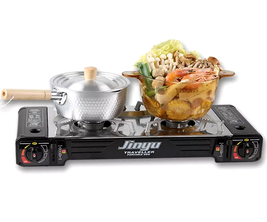 BDZ-155S Portable 2-Burner Butane Gas Stove with Griddle Plate and Hard Case