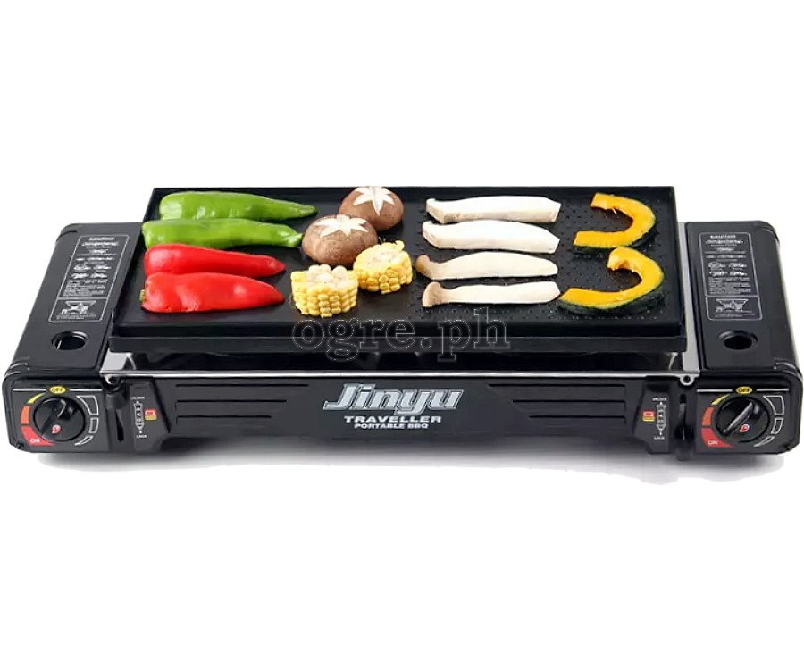 BDZ-155S Portable 2-Burner Butane Gas Stove with Griddle Plate and Hard Case