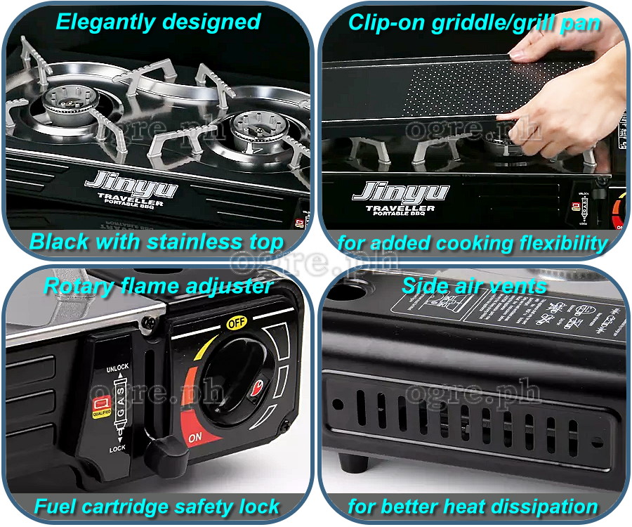 BDZ-155S Portable 2-Burner Butane Gas Stove with Griddle Plate and Hard Case