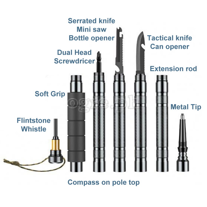 DFT-N1 Multi-function Aluminum Alloy Tactical Trekking Pole / Survival Kit (106cm / 41.5”)