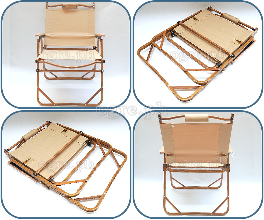LY-023-L Aluminum Folding Chair with Arm Rest and Wood Grain Frame (Large 54x54x78cm)