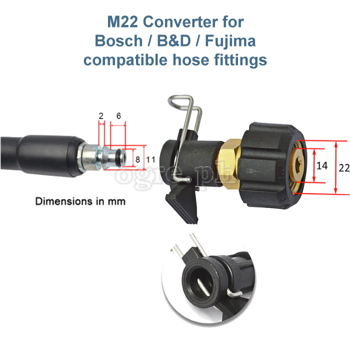 PWA-17 M22 x 14mm Female to Bosch/B&D-compatible Hose Quick Connector