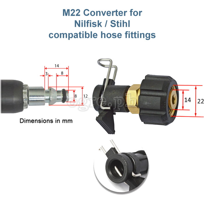 PWA-19 M22 x 14mm Female to Nilfisk-compatible Hose Quick Connector