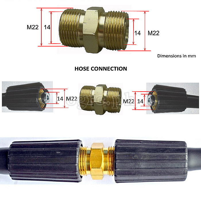 PWU-01 M22 14mm Male to M22 14mm Male Pressure Washer Union Coupling 