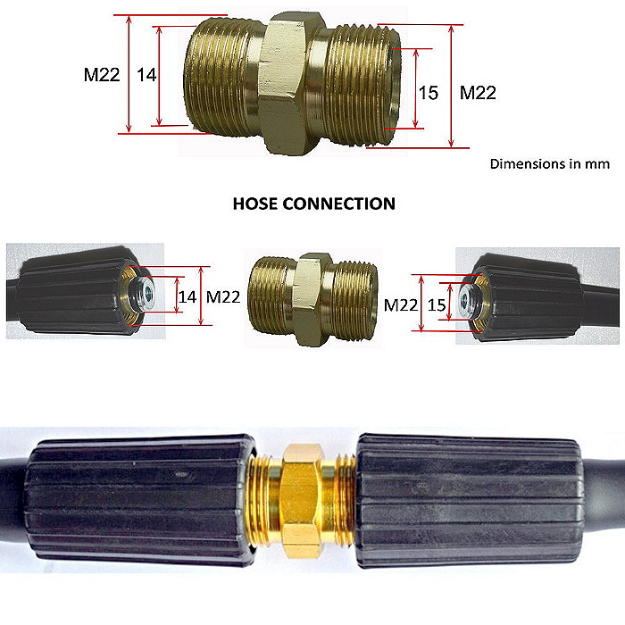 PWU-02 M22 14mm Male to M22 15mm Male Pressure Washer Union Coupling 
