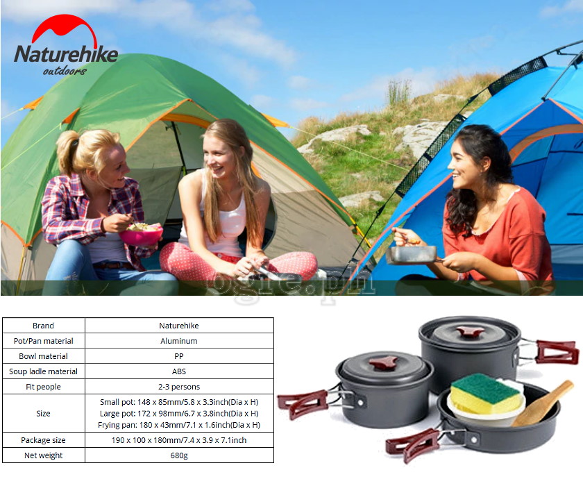 NH15T203-G 5-pc Outdoor Cookware Set with 6 pcs Kitchen Utensils