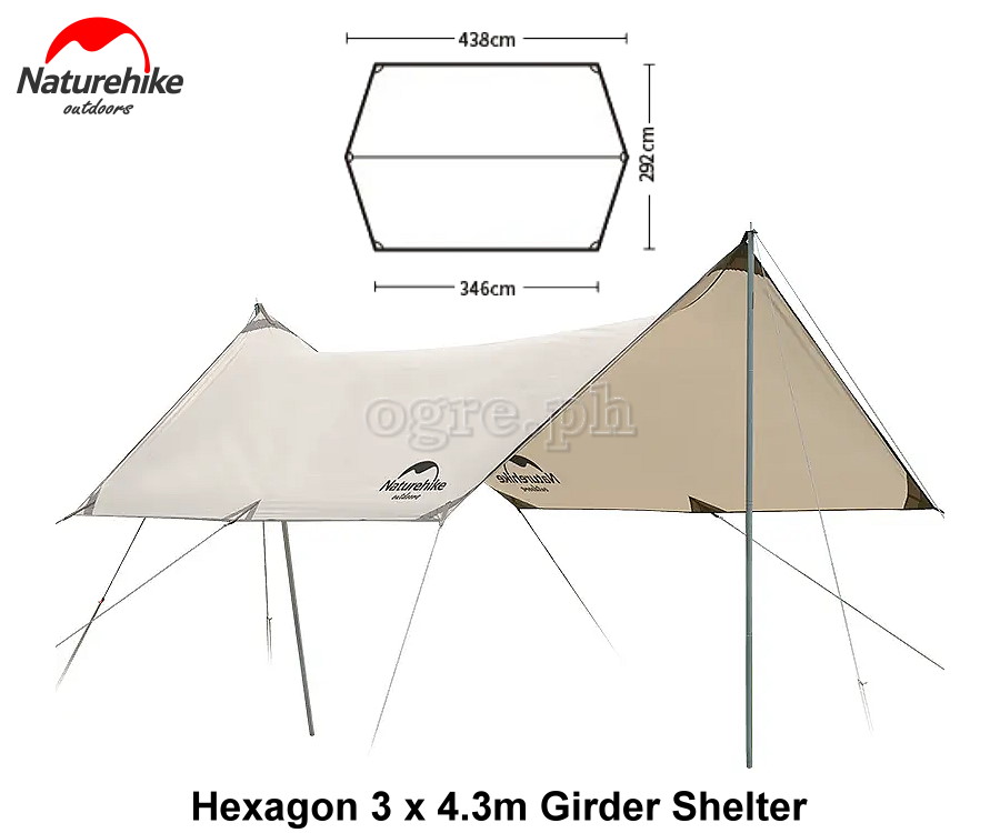 NH20TM006-HX Girder Shelter / Sun Shade Tarp with 2 Poles (Hexagon 3x4.3m)