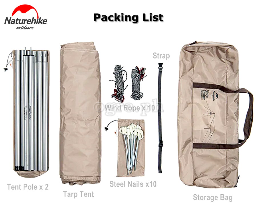 NH20TM006-LR Girder Shelter / Sun Shade Tarp with 2 Poles (Large Rectangle 3x5m)