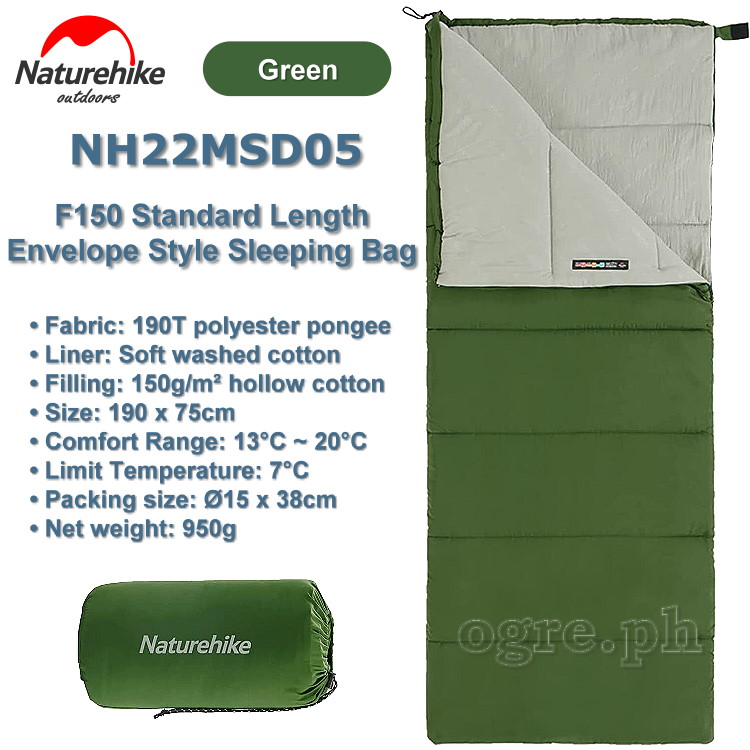 NH22MSD05 F150 190 x 75cm Standard Length Envelope Style Sleeping Bag