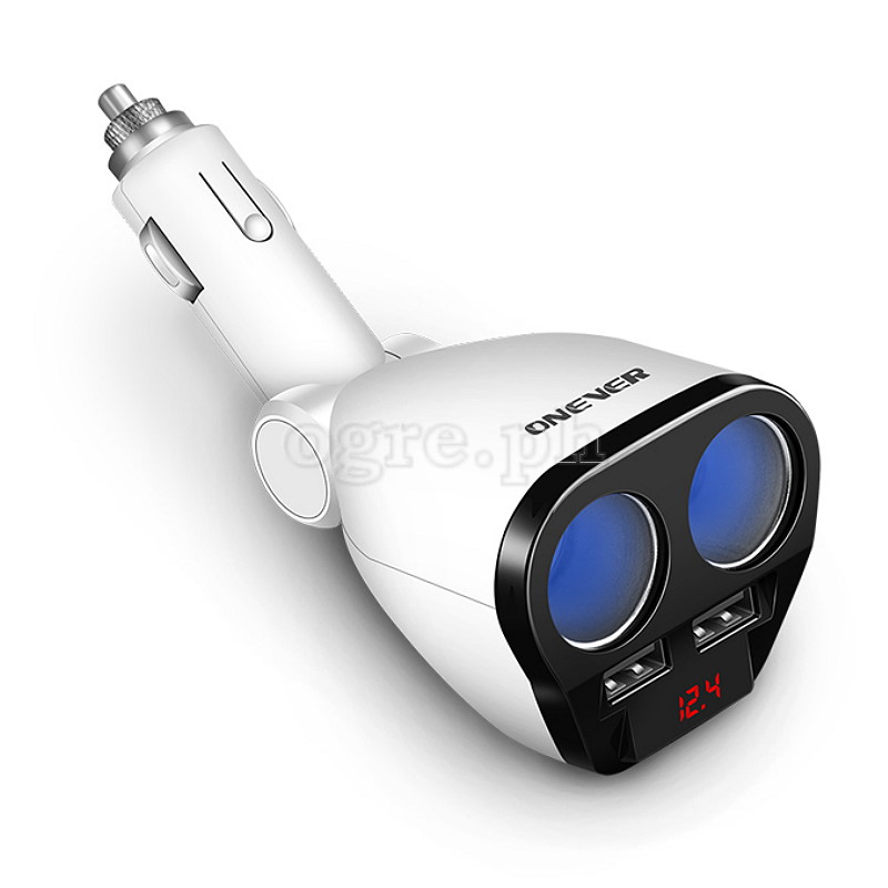 1782281 3-Position Adjustable Dual Socket/Dual USB Port Car Charger Adapter (White)