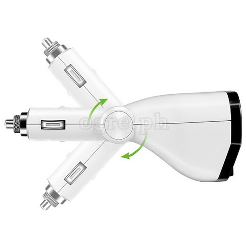 1782281 3-Position Adjustable Dual Socket/Dual USB Port Car Charger Adapter (White)