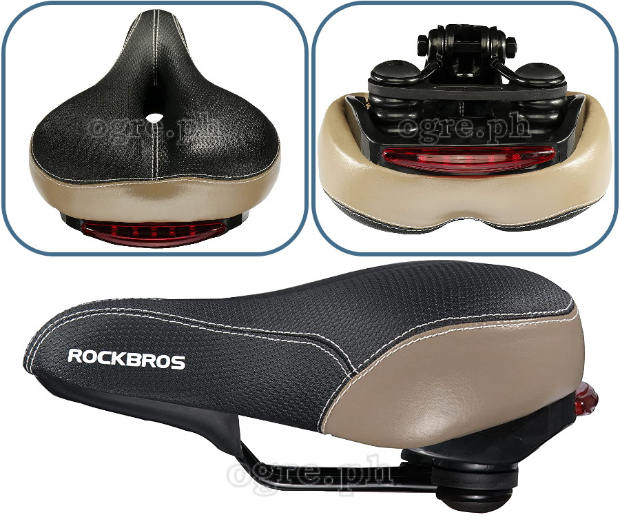 FU-3300L Wide Rainproof Bike Saddle with High Density Memory Foam and Built-In Tail Light