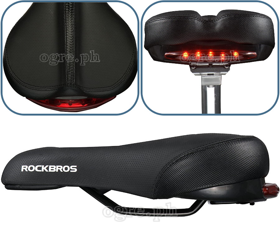 FU-5700L Rainproof Bike Saddle with High Density Memory Foam and Built-In Tail Light