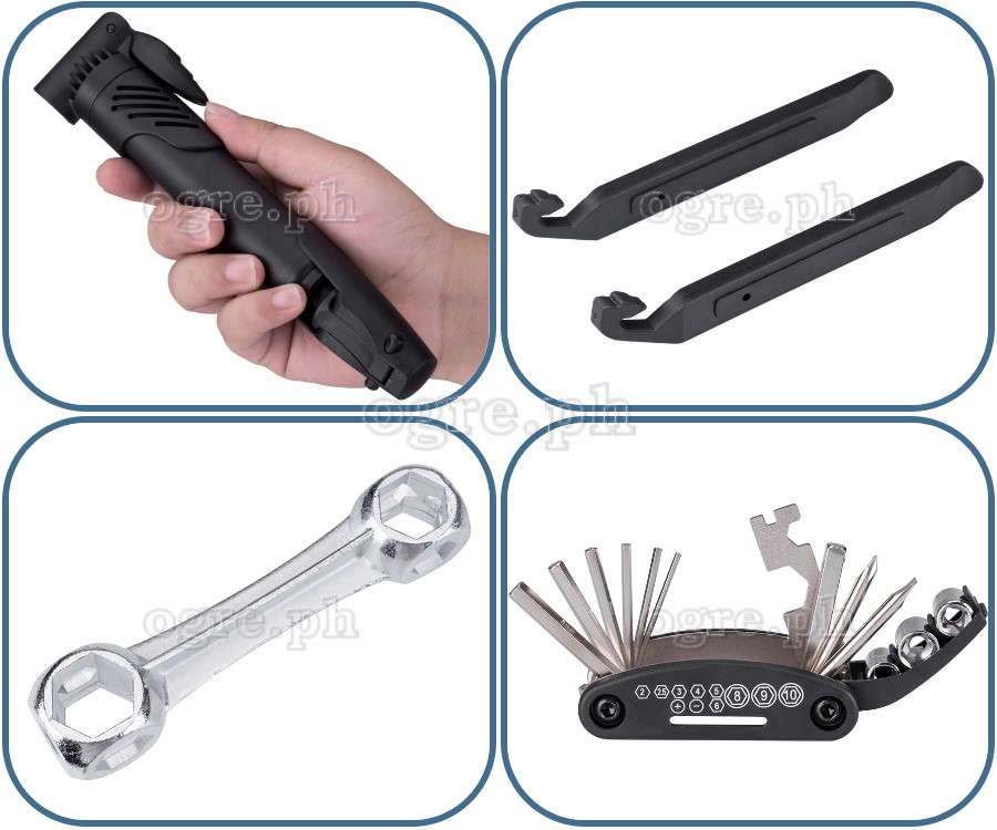 GJ9816 Portable Bike Tire Repair Kit with 16-in-1 Folding Tools Set and Mini Air Pump
