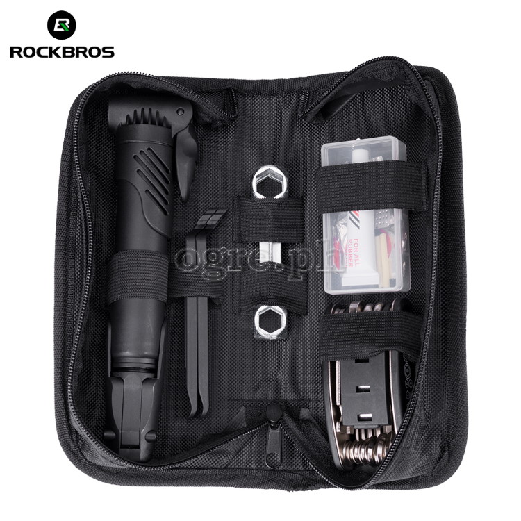 GJ9816 Portable Bike Tire Repair Kit with 16-in-1 Folding Tools Set and Mini Air Pump