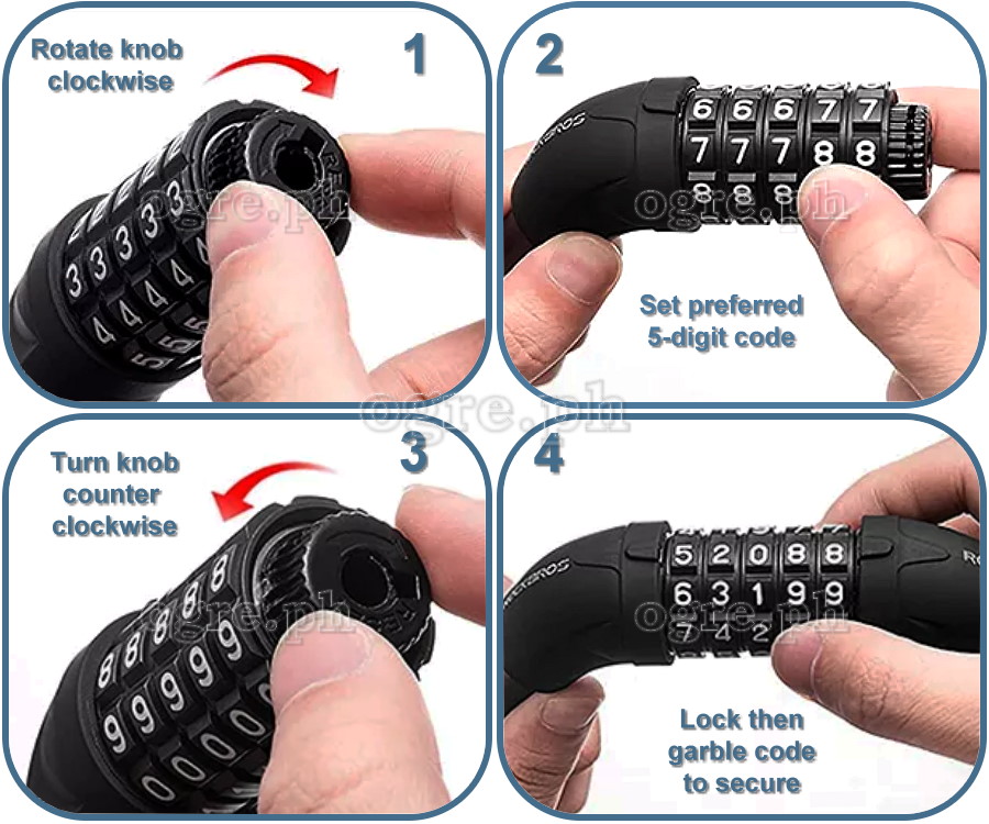 L50115 5-Digit Code Type Anti-Theft Cable Lock 1.5m with Mounting Bracket