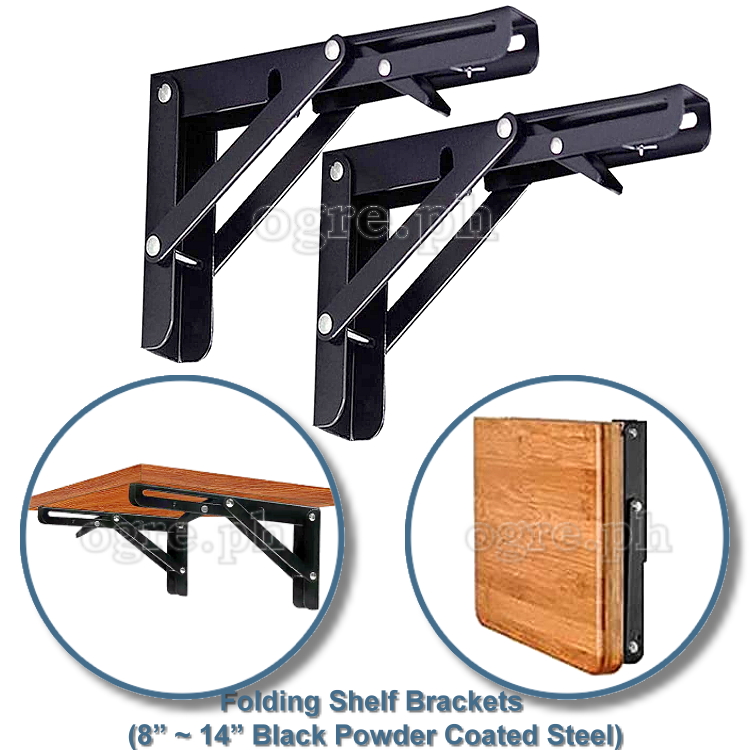 FSB-01PC High Quality 90° Folding Shelf Brackets 1 Pair Heavy Load Bearing (8”~14” Powder Coated Steel)