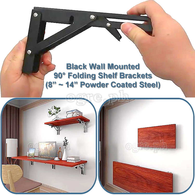 FSB-01PC High Quality 90° Folding Shelf Brackets 1 Pair Heavy Load Bearing (8”~14” Powder Coated Steel)