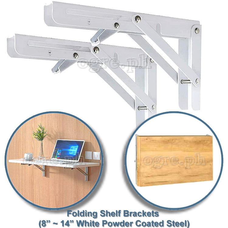 FSB-01PC High Quality 90° Folding Shelf Brackets 1 Pair Heavy Load Bearing (8”~14” Powder Coated Steel)