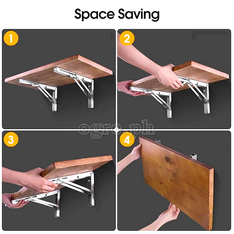 FSB-01SS Premium Quality 90° Folding Shelf Brackets 1 Pair Heavy Load Bearing (8”~14” 304 Stainless Steel)