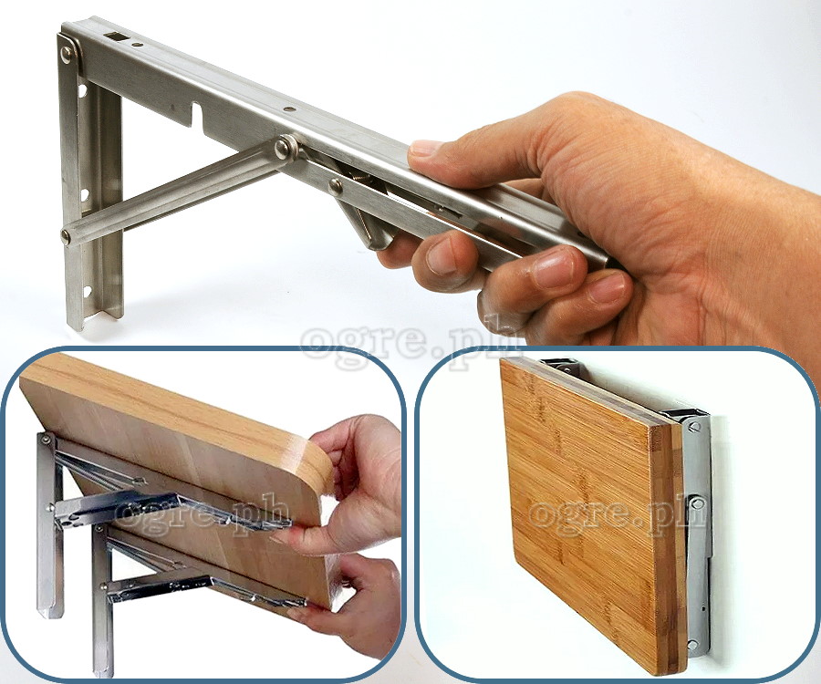 FSB-01SS Premium Quality 90° Folding Shelf Brackets 1 Pair Heavy Load Bearing (8”~14” 304 Stainless Steel)