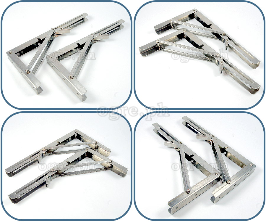 FSB-01SS Premium Quality 90° Folding Shelf Brackets 1 Pair Heavy Load Bearing (8”~14” 304 Stainless Steel)