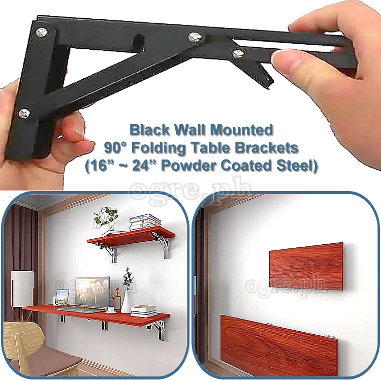 FTB-01PC High Quality 90° Folding Table Brackets 1 Pair Heavy Load Bearing (16”~24” Powder Coated Steel)